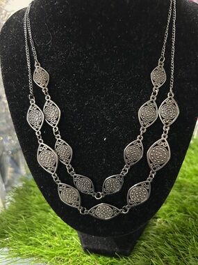 Two-Strand Antique Silver Medallion Necklace - Women Jewelry